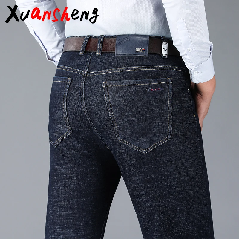 Xuan Sheng бизнес прямые мужские джинсы Новые Классические брендовые Стрейчевые повседневные модные синие Черные длинные штаны уличные джинсы - Цвет: blue black