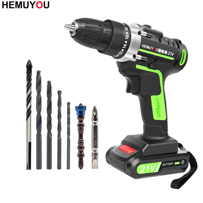 

21V Cordless Electric Screwdriver Drill Battery Mini Drill Rechargeable Power Tool 2 Speed + Accessories