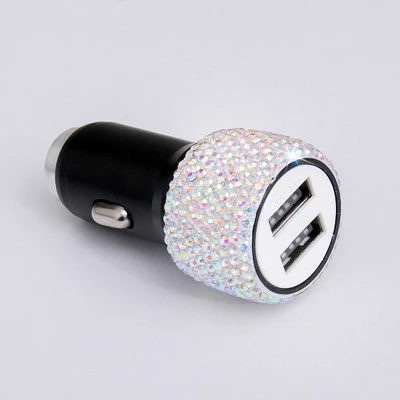 Colorful Новые модные 1 шт. устройство для автомобиля с двумя портами USB Зарядное устройство с украшениями Ручной Работы Стразы с украшением в виде кристаллов украшения для автомобиля для быстрой зарядки автомобиля Декор 5 стилей - Название цвета: Colorful
