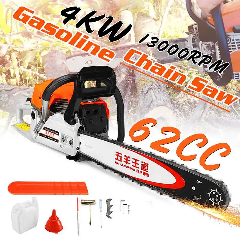

4KW Gas Gasoline Powered Chainsaw 62cc 2-stroke Gasoline Chain Saw Wood Pruning Cutting grinder electric chain