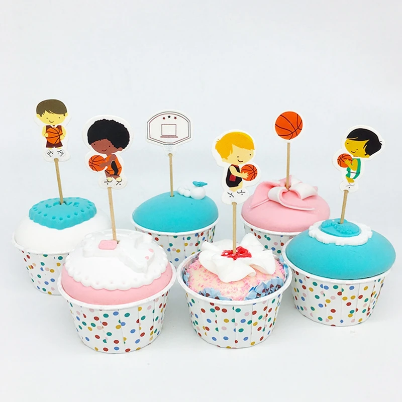 24pcs baskeball to Мальчик или девочка Baby Shower вечерние обертки кекс Топпер День Рождения Декор кекса поставки - Цвет: 24pcs baskeball to