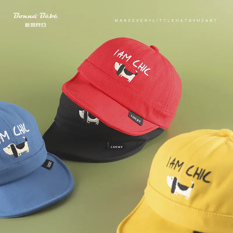 

Children Brim Spring Pure Cotton Soft Eaves Lettered Puppy Embroidered Children Topee 2020 New Style Baby cap baby hats