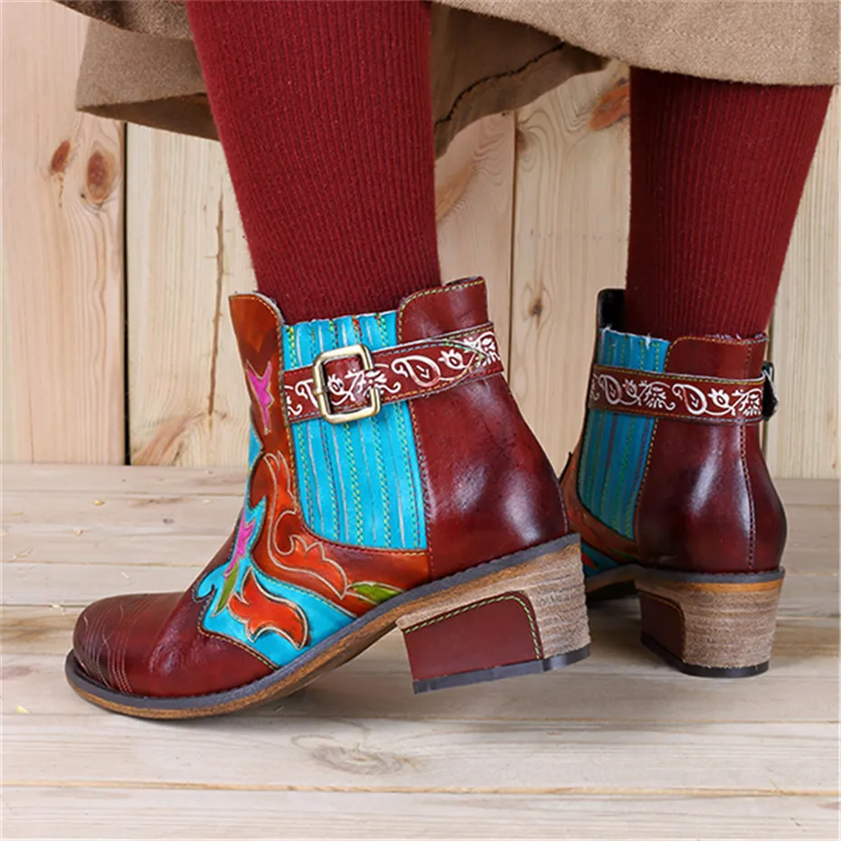 Fashion Women Chelsea Boots Genuine Leather Shoes Woman Bohemian Vintage Slip-on Ankle Boot For Women Casual Spring Winter Shoes (10)