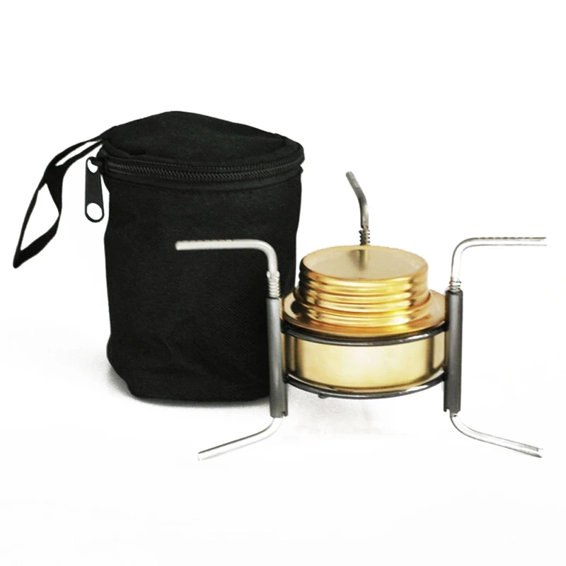 ABUO-Copper Alloy Portable Mini Ultra-light Spirit Alcohol Stove Outdoor Camping Stove Furnace with Stand B9-1