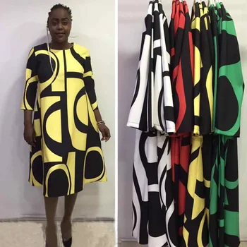 

Africa National Style Print Dress Woman Summer Retro Half Sleeve Dashiki Print Riche Bazin Plus Size 3XL O-neck African Clothing
