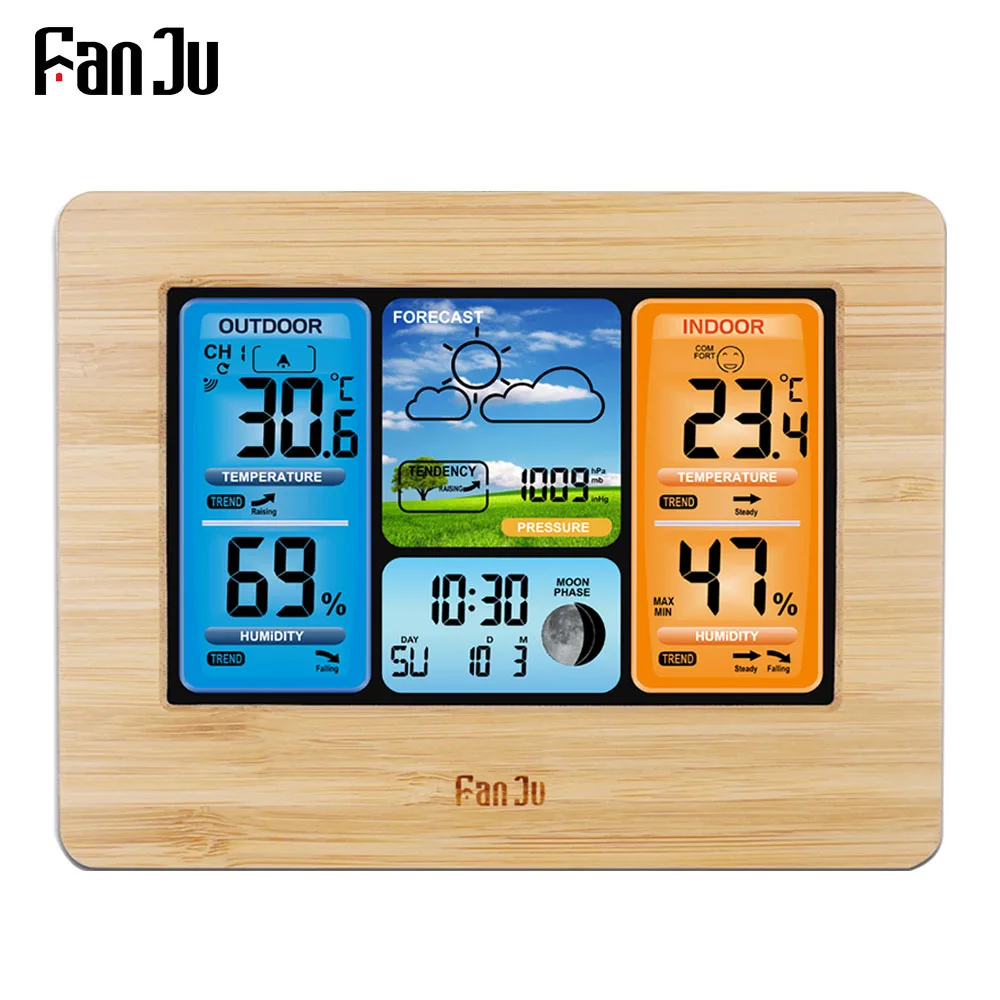 

FanJu FJ3373 Weather Station Digital Thermometer Hygrometer Wireless Sensor Temperature Watch Wall Desk Alarm Clock
