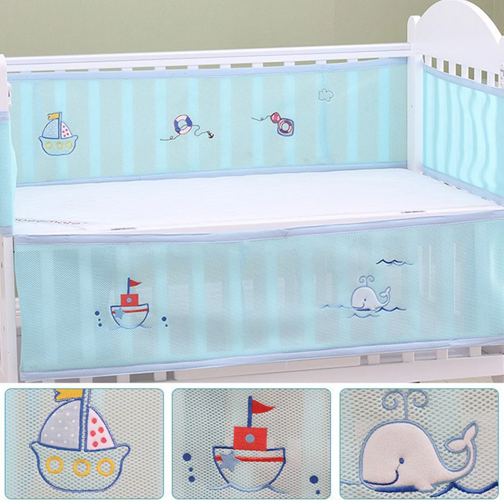 

Portable Printing Bed Bumper Washable Nursery Summer Mesh Crib Cartoon Breathable Collision-Proof Safety Half Around Baby