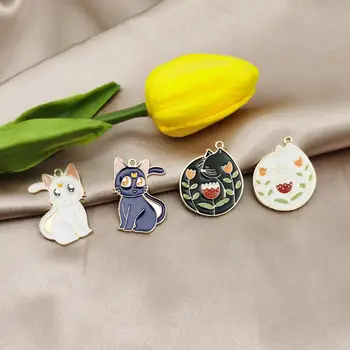 

10pcs/pack Flowers Moon Cat Enamel Charms Jewelry Earring Bracelets DIY Pendant Jewelry Making Golden Base YZ589