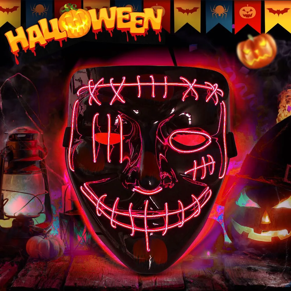 Halloween Skeleton LED Mask Glow Scary Skull cold Light Up Costume Cosplay Skull Party Masks three colors optional