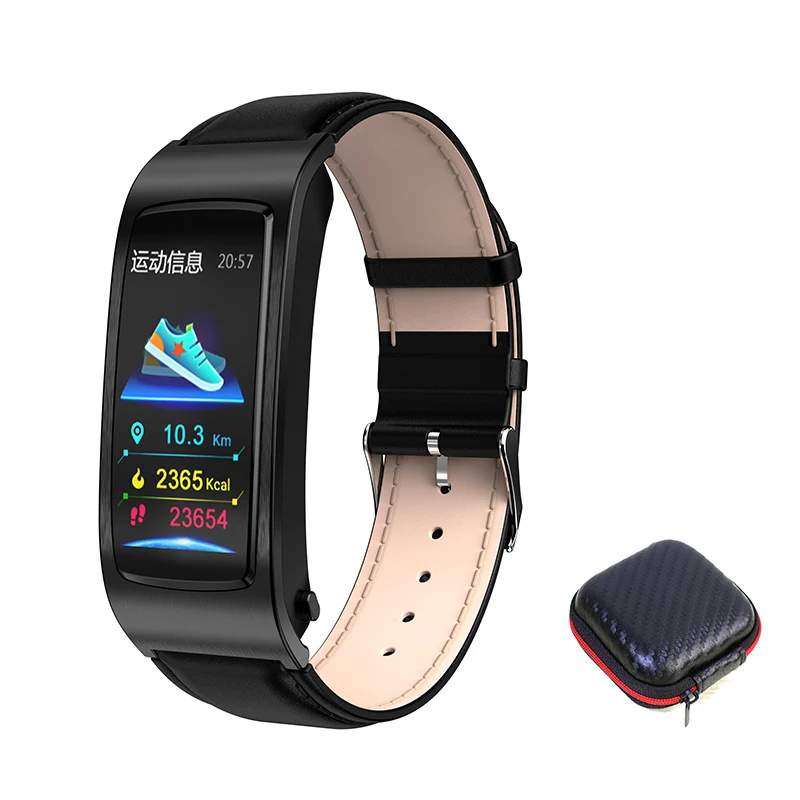 Black leather box K11 Bluetooth наушники Смарт часы с Браслет «микрофон» Полный сенсорный экран насыщение кислородом часы группа музыкальный плеер - Цвет: Black leather box