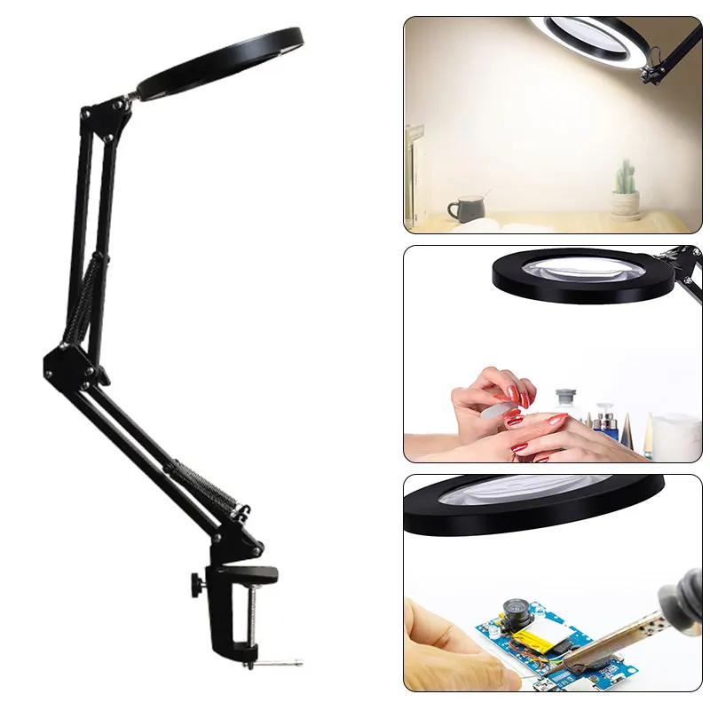 

Led Ring Light Glass Desk Lamp with Clamp Hands USB-powered LED Table Light with 3 Modes Dimmable Used for Live Makeup or Repair