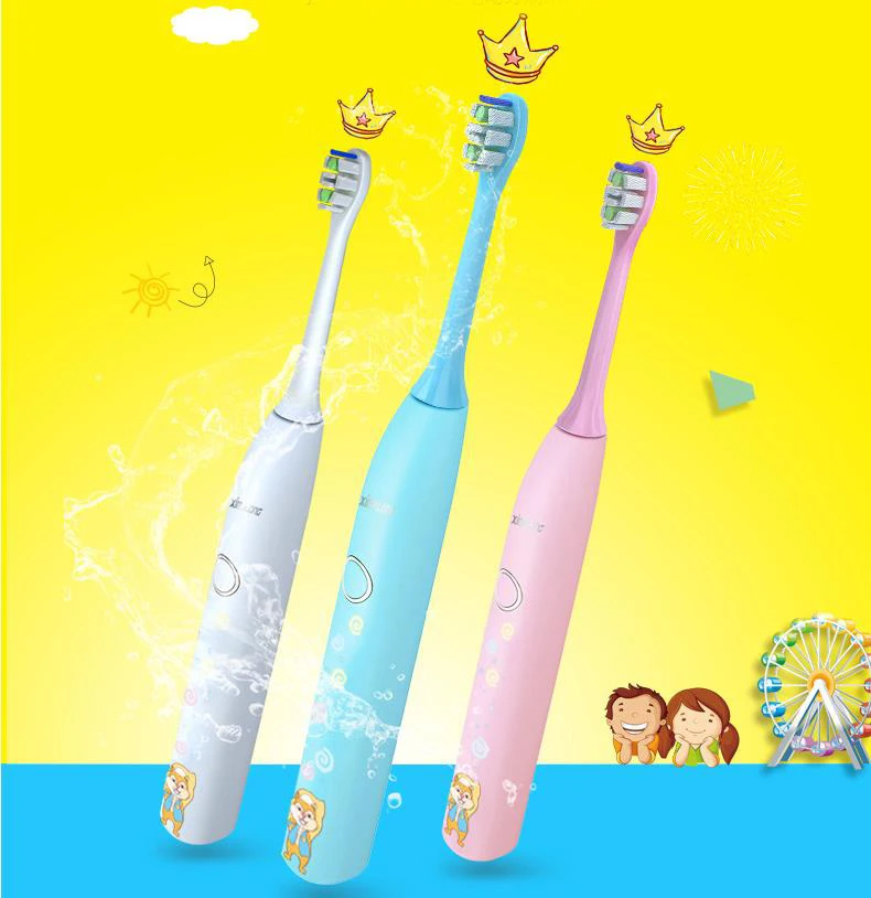 Мультфильм Mute IPX7 Водонепроницаемая usb зарядка зубная щетка детская защита зубов электрическая зубная щетка с двумя щеточными головками