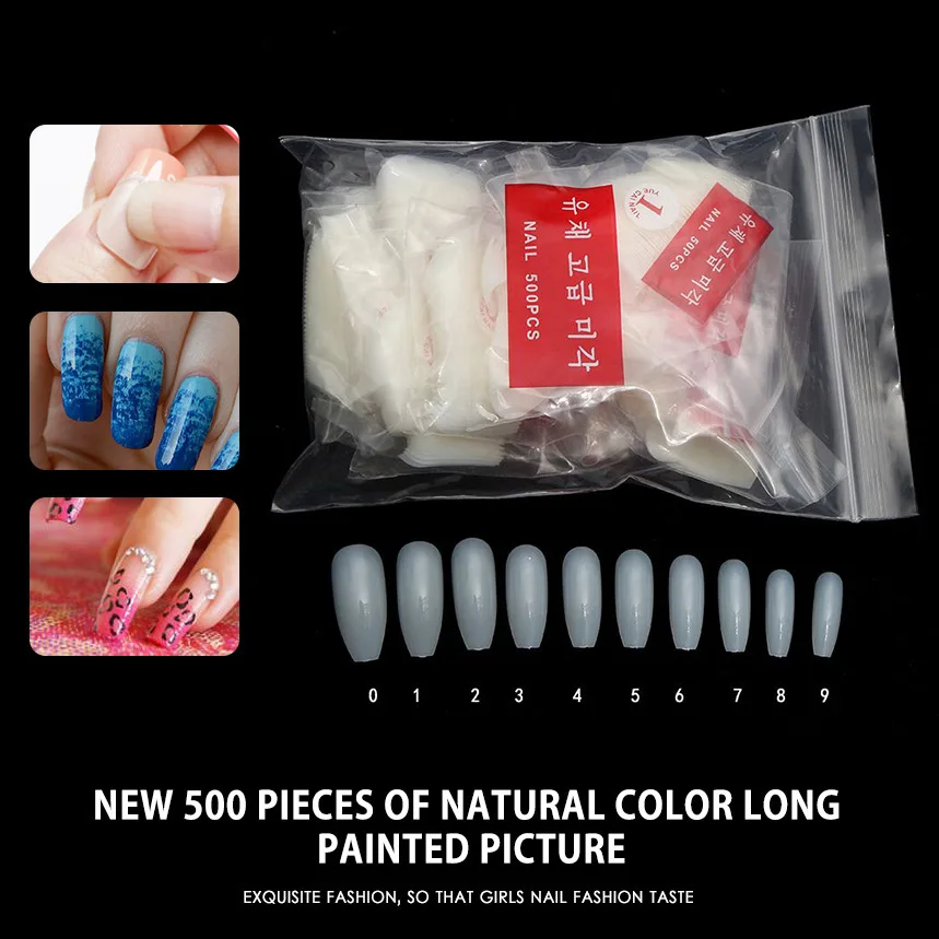 

Makartt Medium Stiletto False Nails 500 PCS Almond Nail Tips 10 Sizes Full Cover Fake Nail Clear For Gel Polish press on nails