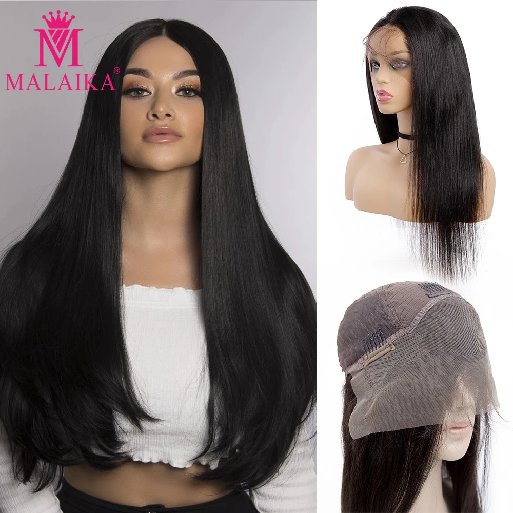 13x4 lace front wig MALAIKA, бесклеевые парики из натуральных волос на кружеве, предварительно выщипанные человеческие волосы, парики для черных женщин, индийские прямые парики на кружеве - Цвет: 13x4 lace front wig