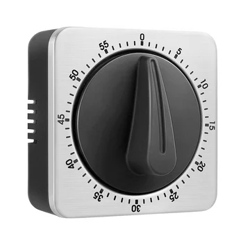 

Mechanical Square Kitchen Timer Stainless Steel Rotating Alarm For Home Cooking Magnet 60 Minutes