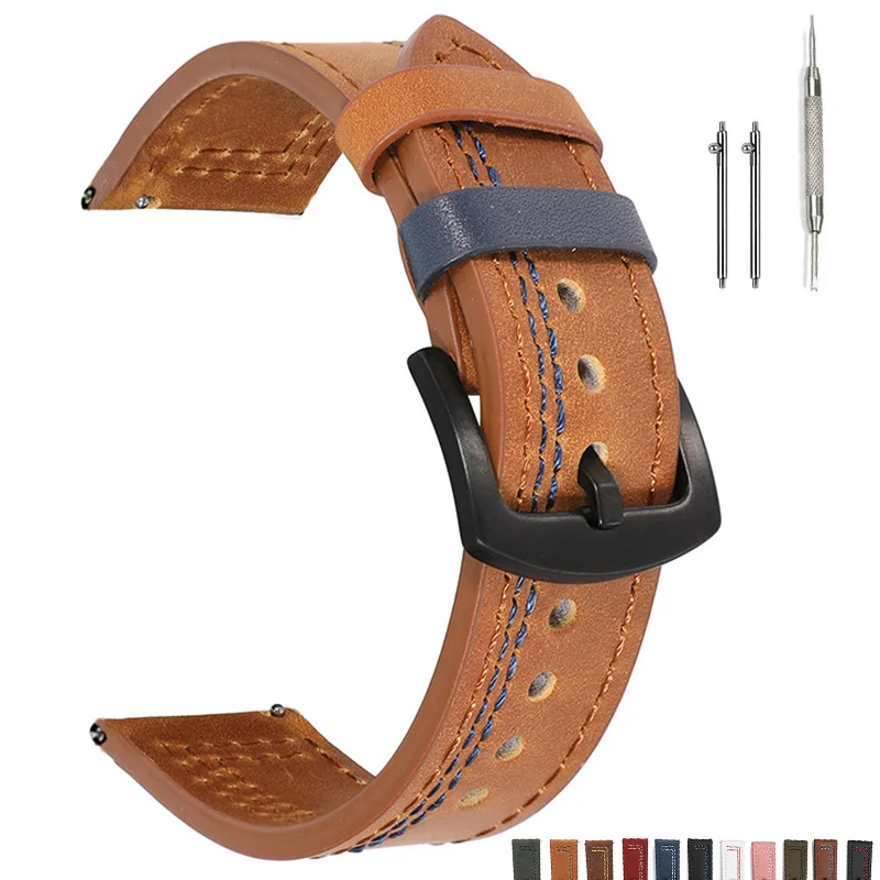 

BEAFIRY Genuine Leather Watch Band 20mm 22mm New fashion Quick Release Straps Watchbands Brown for Men Women Wirstband