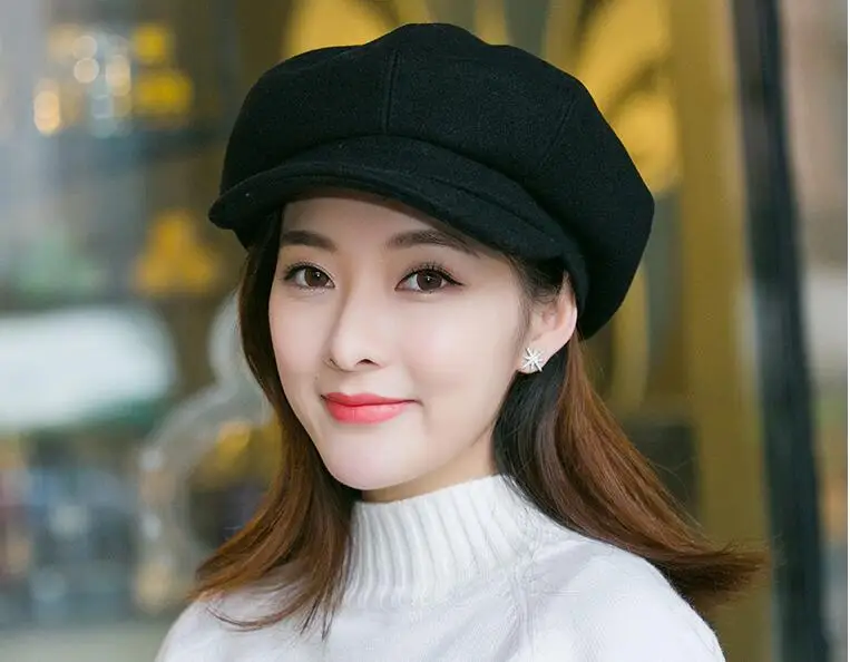 H7706 Корейская шерстяная восьмиугольная шапка для женщин в британском ретро стиле Осень зима теплая шапка для девушек студенток японские Простые Вечерние однотонные шапки