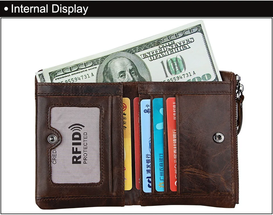 RFID Protection Wallet Men Vantage Short Wallets Genuine Leather Male Purse Card Holder Wallet Fashion Zipper Wallet Short