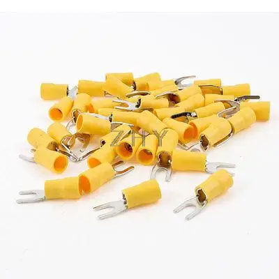 

42Pcs SV5.5-4S Pre Insulated Fork Terminal Yellow for AWG 12-10 Wire #8 Stud
