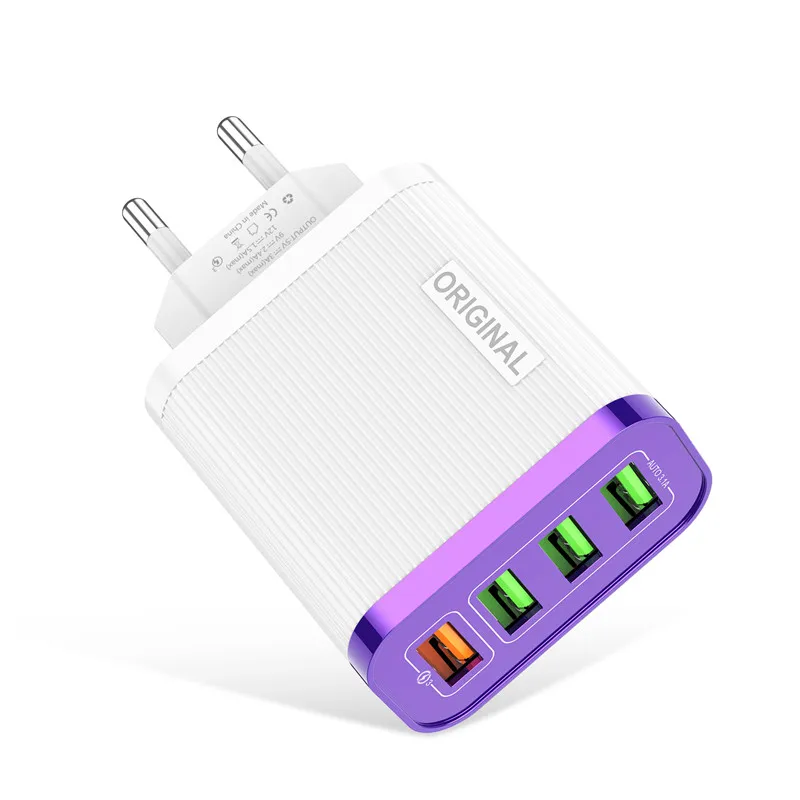 Lovebay Quick Charge 3,0 зарядное устройство для телефона 4 порта USB QC 3,0 быстрое зарядное устройство для iPhone 11 Xr Xiaomi huawei настенное зарядное устройство адаптер - Тип штекера: White Purple