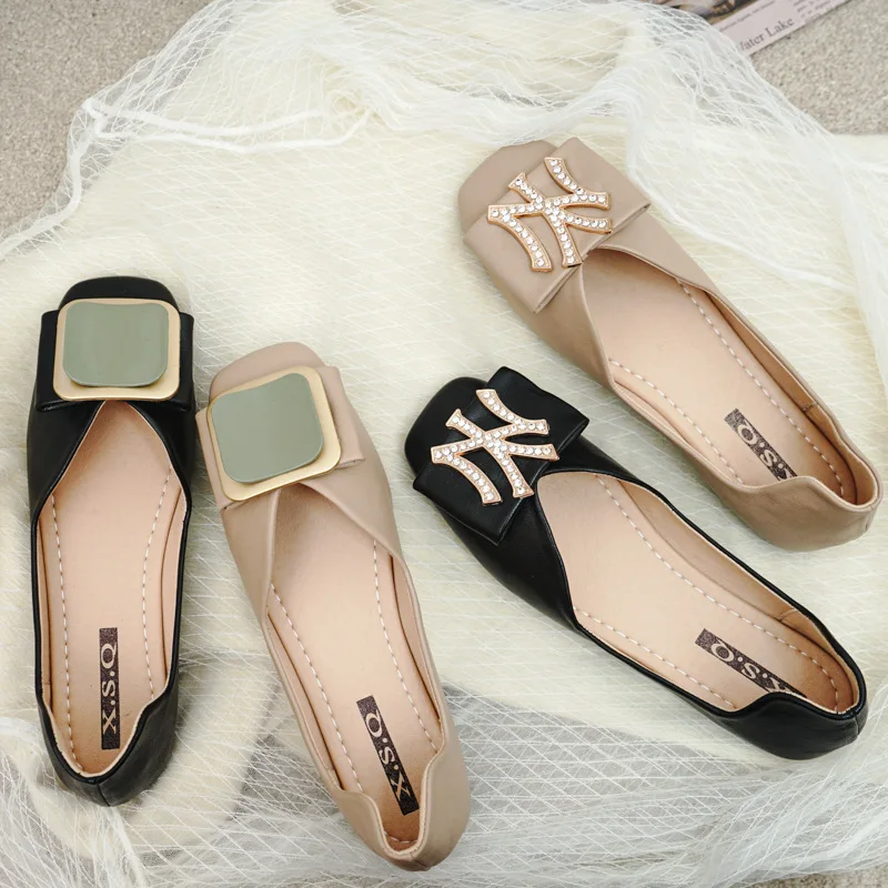 

2020 Spring Korean-style New Style Man-made Diamond Square Buckle Low-Cut Versitile Fashion Square Head Low Heel Small Shoes Wom