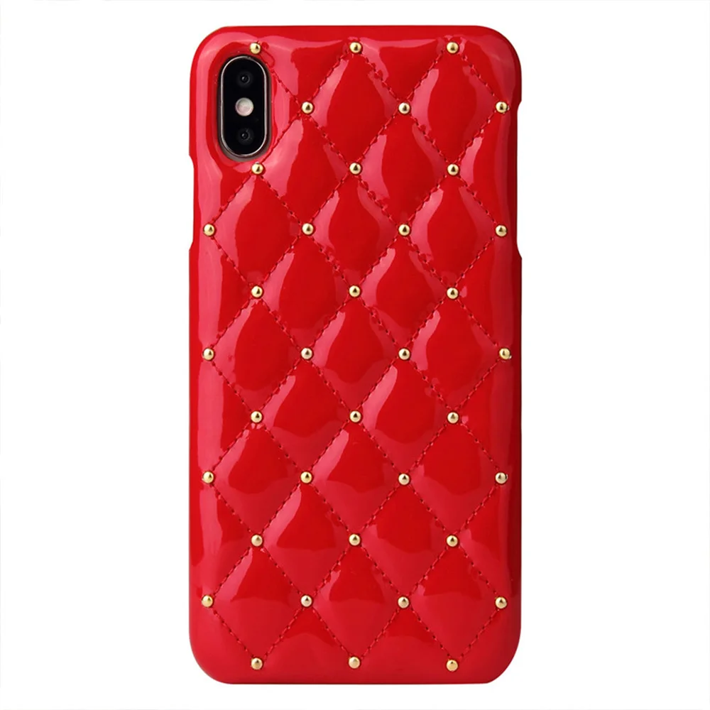 Роскошный бренд Шипованная Кожа для iPhone 7 8 Plus 11 Pro Яркий кожаный жесткий чехол для iPhone Xs чехол для MAX XR - Цвет: Red