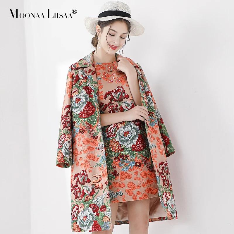 

moonaaliisaa 2019 autumn and winter new European and American fashion retro print vest skirt two-piece beaded jacket ladies suit
