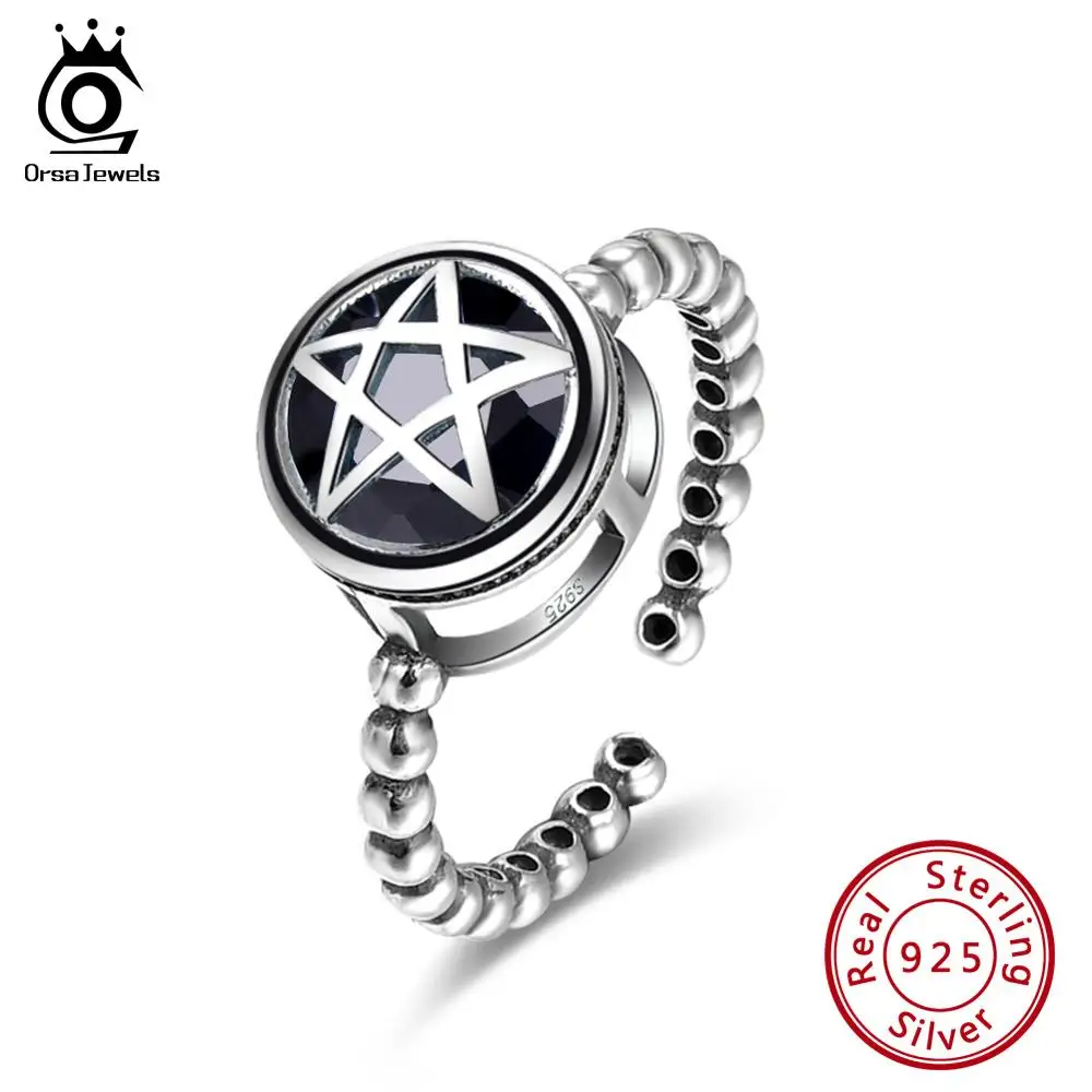 ORSA JEWELS, Настоящее, 925, женские регулируемые кольца, Стерлинговое Серебро, кубический цирконий, в форме звезды, женское кольцо, стильные ювелирные изделия SR125 - Цвет камня: SR125-B