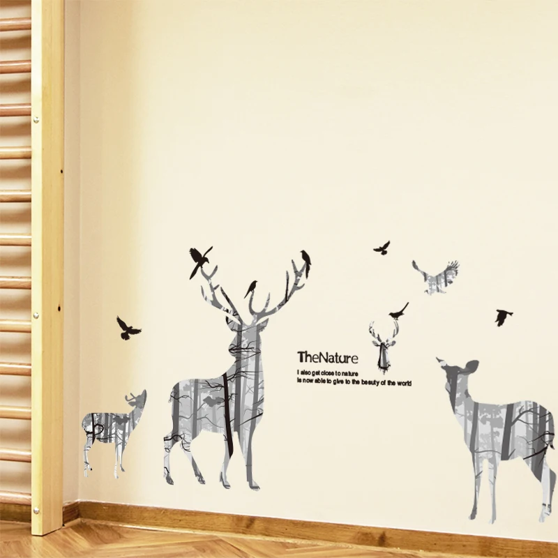 [Shijuekongjian] Wapiti наклейки на стену DIY лося настенные с животными для детей номеров