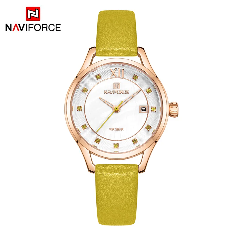 Green Naviforce женские часы лучший бренд класса люкс модные часы женские кварцевые часы Элегантные кожаные женские часы - Цвет: Green