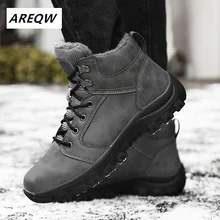 Мужские ботинки из натуральной кожи Для мужчин Популярные удобные зимние сапоги Для мужчин короткие плюшевые ботильоны на зиму прочная, долговечная подошва зимняя обувь Для мужчин