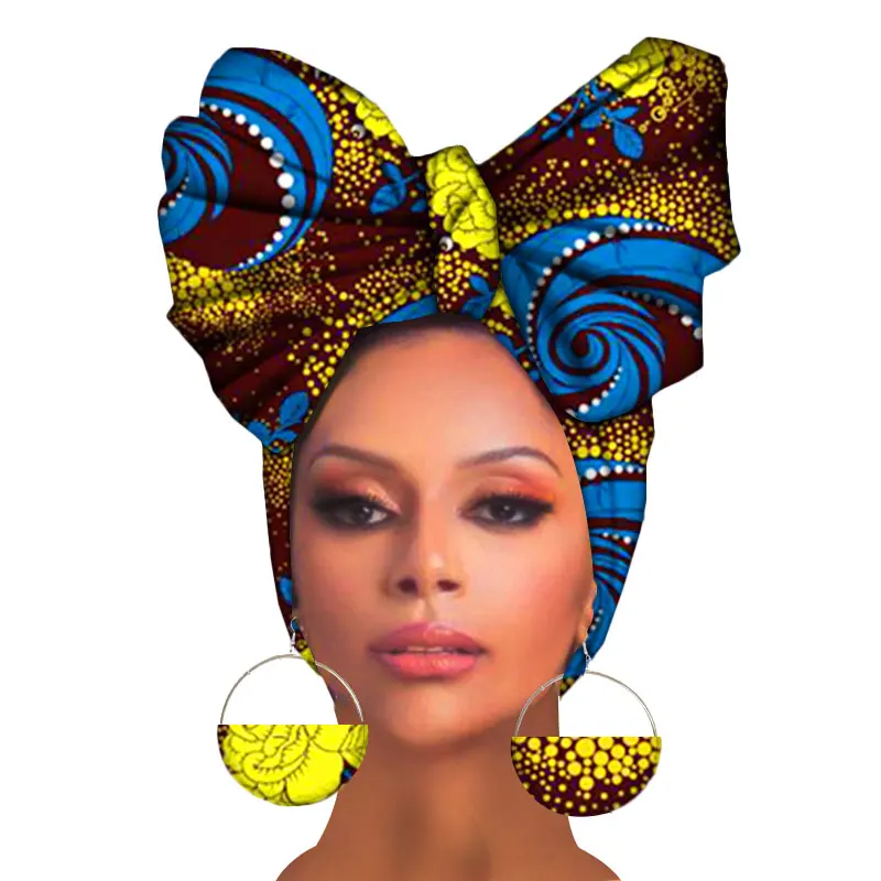 

Sale!!! 2021new African Headtie Print Headwrap Ankara Wax Fabric Cotton Scarf Kente Scarves And Earrings 2pcs set