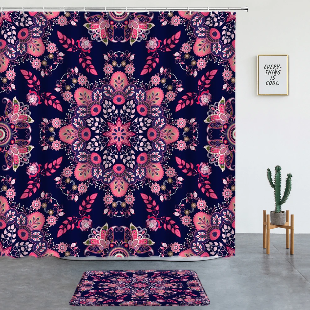 India Bohemia Mandala Shower Curtains Set Boho Style Flower Bath Mats Bathroom Screen Rugs Entrance Door Mat Room Decor Carpet | Дом и сад