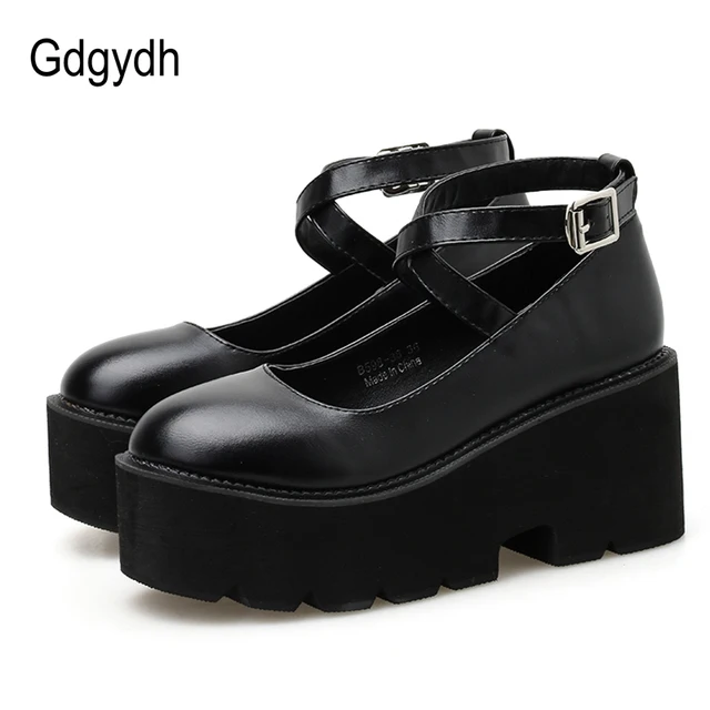$US $26.99 Gdgydh College Student Shoes Girl LOLITA Shoes JK Uniform PU Leather Platform Heels Ankle Strap Wom