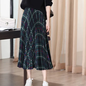

Luxury brand England style dress scottish plaid pleated elastic high waist skirt women 2020 spring summer new