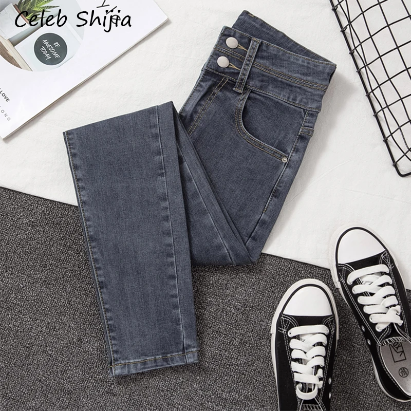 Woman jeans grey stretch high waist elastic New Korean Slim denim pants feet female spring autumn 2019 Woman jeans grey stretch high waist elastic New Korean Slim denim pants feet female spring autumn 2019