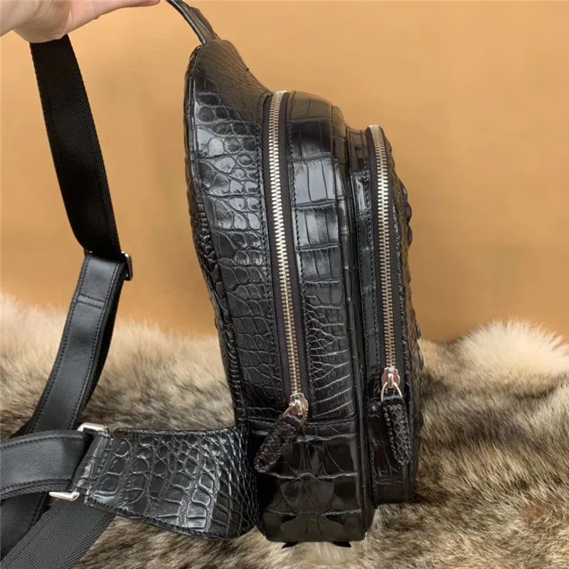 Zipper Closure Genuine Alligator Leather Men's Small Chest Bag Authentic Crocodile Skin Male Cross Shoulder Bag Messenger Bag