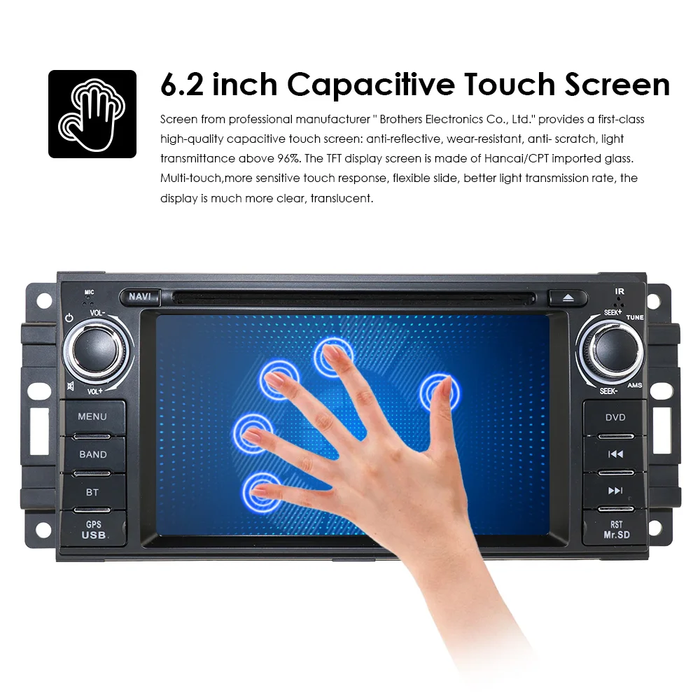 Top 6.2inch HD Head Unit GPS Navigation Radio Stereo Car DVD Player for JEEP Patriot Compass/DODGE Journey/Chrysler Sebring BT 11