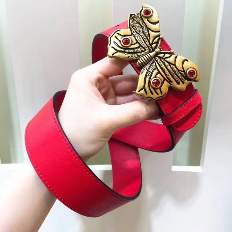 Women geniue leather belt female fashion cool female butterfly buckle belts new black red
