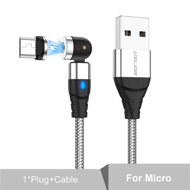 USLION 540 Degree Roating Magnetic Cable Micro USB Type C Phone Cable For iPhone11 Pro XS Max Samsung Xiaomi USB Cord Wire Cable android charger cord Cables