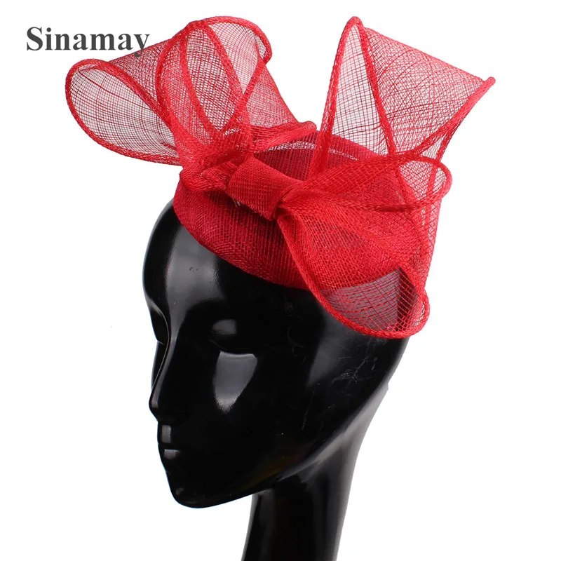 Red Sinamay Wedding Hat Women Fascinator Headwear Hairpin Bride Mesh New Headpiece Headbands Cocktail Race Hair Accessories |
