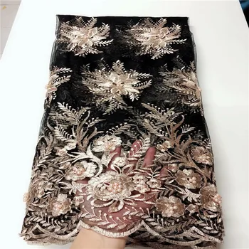 

Best Quality gold African Net Lace Fabric High Quality beads Embroidery 2020 Nigerian French Tulle Mesh Lace For Wedding Party