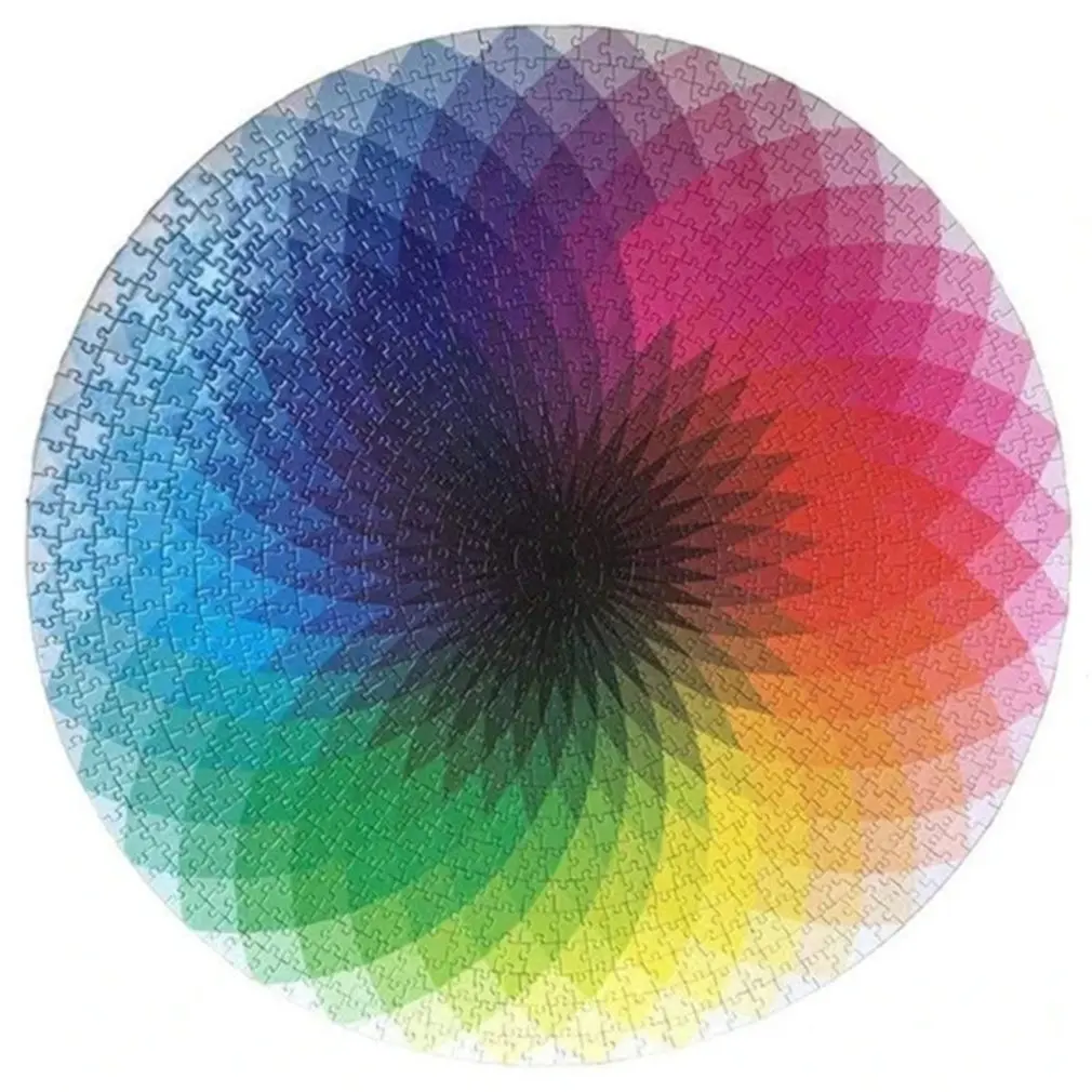 

1000 Pcs Adult Teenager Round Puzzle Decompression Jigsaw Toy Thousand Color Rainbow Plane Puzzle Precise Edge