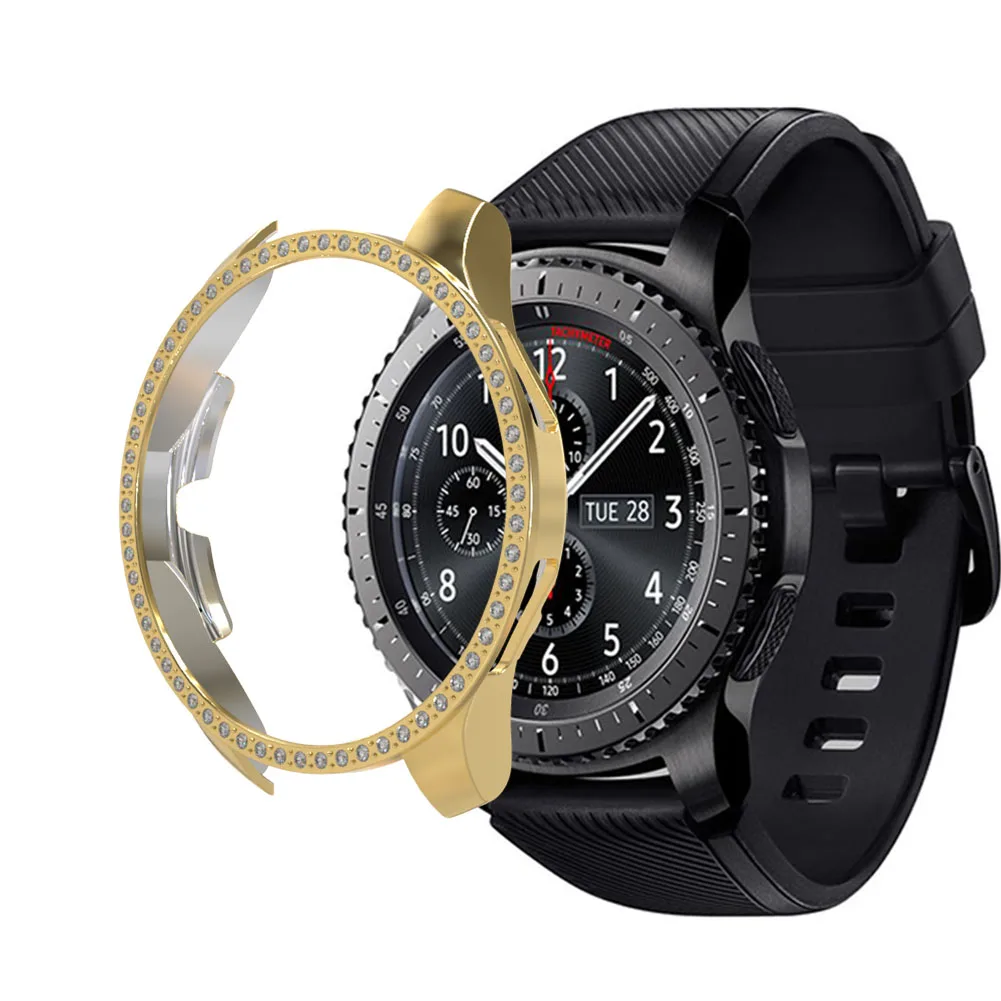 Для samsung Galaxy Watch 46 мм чехол бампер пленка, поликарбонат Алмазный защитный корпус для Galaxy Watch 42 мм крышка - Цвет: Золото