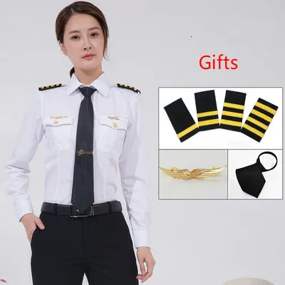 Long Sleeve 3 Gifts Новое поступление, Женская капитанская форма, комплект рубашек, приталенная рабочая одежда, модная брендовая женская одежда пилотов, белая рубашка, костюмы - Цвет: Long Sleeve 3 Gifts