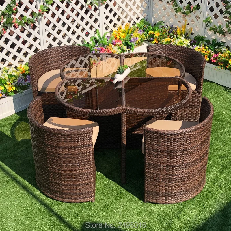 5 шт. новый дизайн металлическая рама с PE ротанга секционное кресло и стол мебель для патио Обеденный Набор Открытый и внутренний