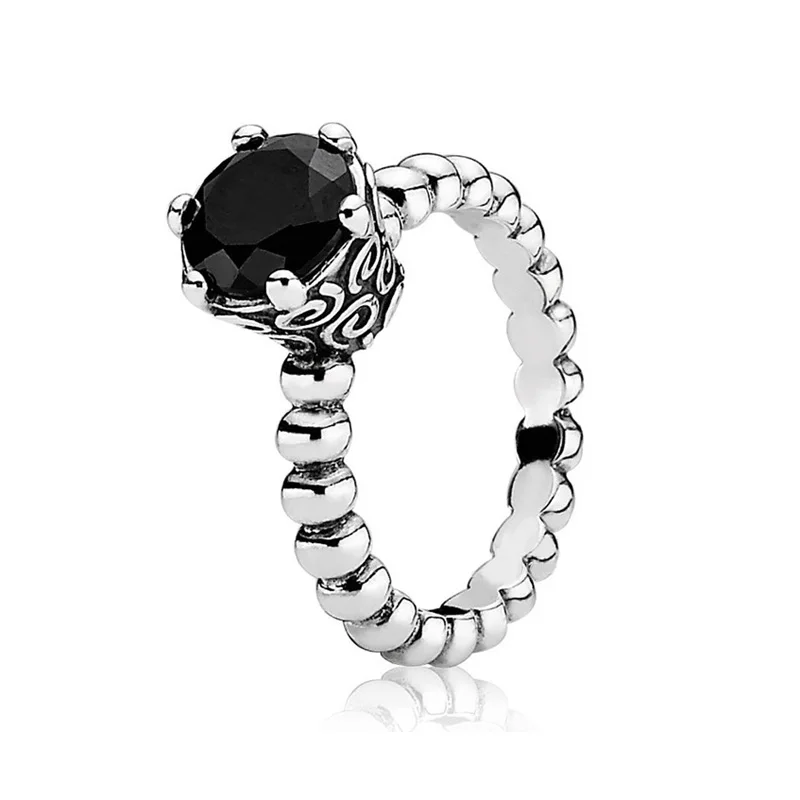 

Authentic 925 Sterling Silver Original Black Bubble Europe Ring For Women Bead Charm Gift DIY Jewelry