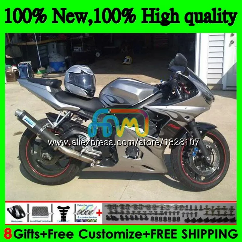 Корпус для YAMAHA YZF600 YZF R6 серебристо-черного цвета 600CC YZFR6 03 04 05 51BS. 4 YZF 600 R 6 03-05 YZF-600 YZF-R6 2003 2004 2005 обтекатель