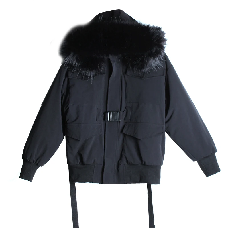 [EAM] теплое Бандажное пальто с капюшоном, с хлопковой подкладкой, с длинным рукавом, свободный крой, женские парки, модная новинка, Осень-зима, 1A044