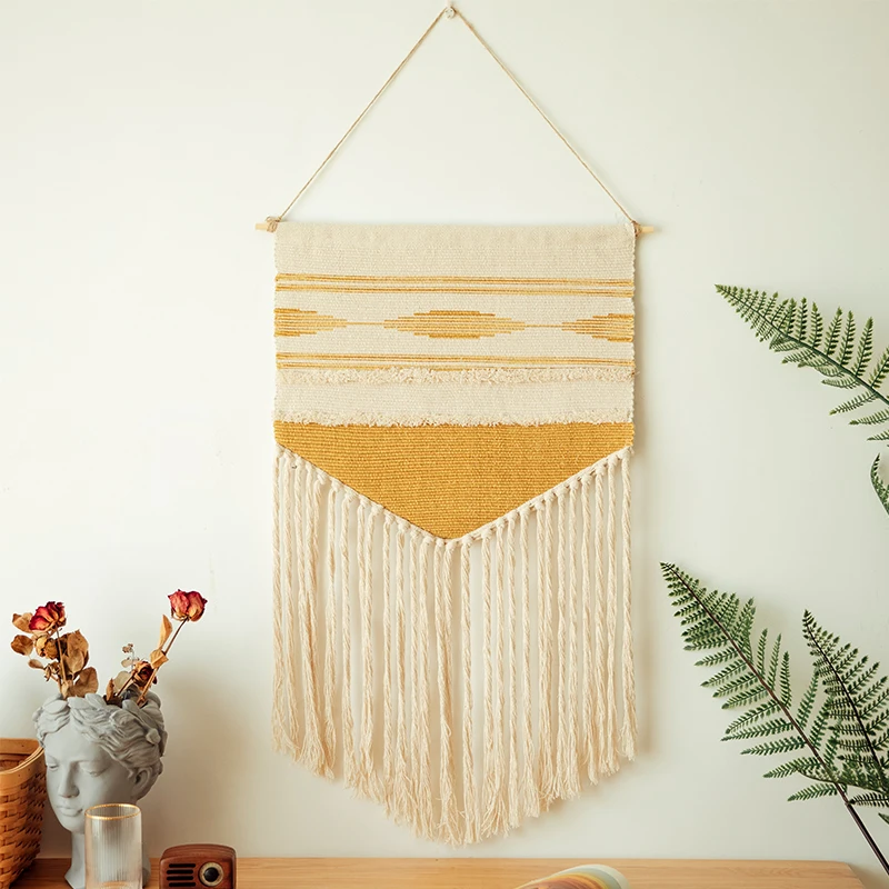 

Cotton Linen Tapestry Decor Electric Meter Hand Knot Tassel Geometric Printed Ornament Wall Hanging Macrame Tufted Tapestries